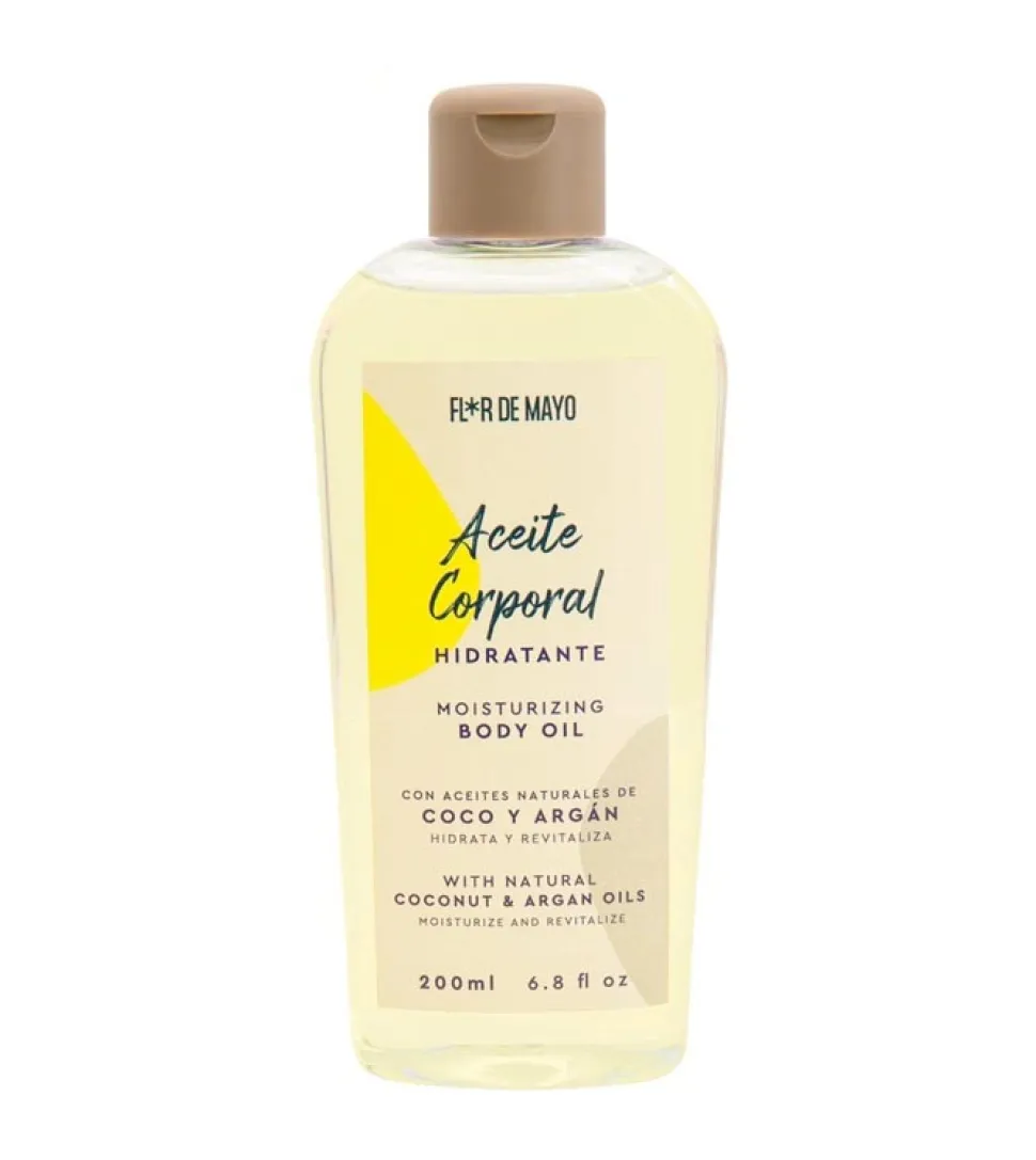 Aceite corporal hidratante con aceites naturales de coco y argán