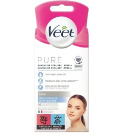 Bandas de cera depilatoria faciales Pure - Pieles sensibles (40u)