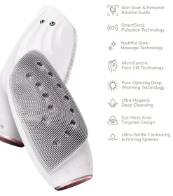Cepillo limpiador y masajeador facial Sonic Thermo Face-Lifter 8 en 1 - White Rose Gold