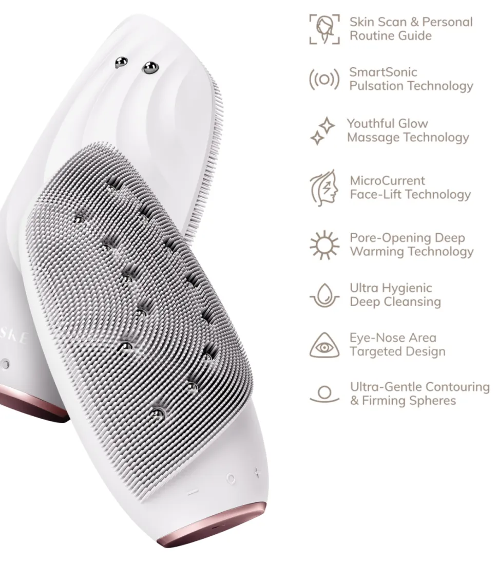 Cepillo limpiador y masajeador facial Sonic Thermo Face-Lifter 8 en 1 - White Rose Gold