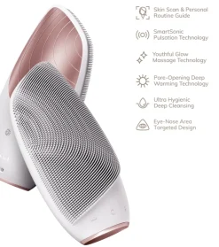 Cepillo limpiador y masajeador facial Sonic Thermo 6 en 1 - White Rose Gold