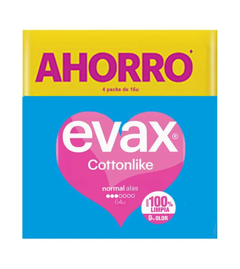 Compresas normal alas Cottonlike - 64 unidades