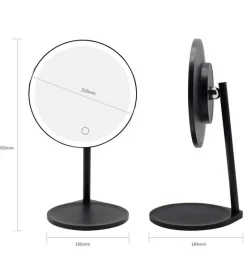 Espejo de tocador negro recargable con Iluminación LED Regulable