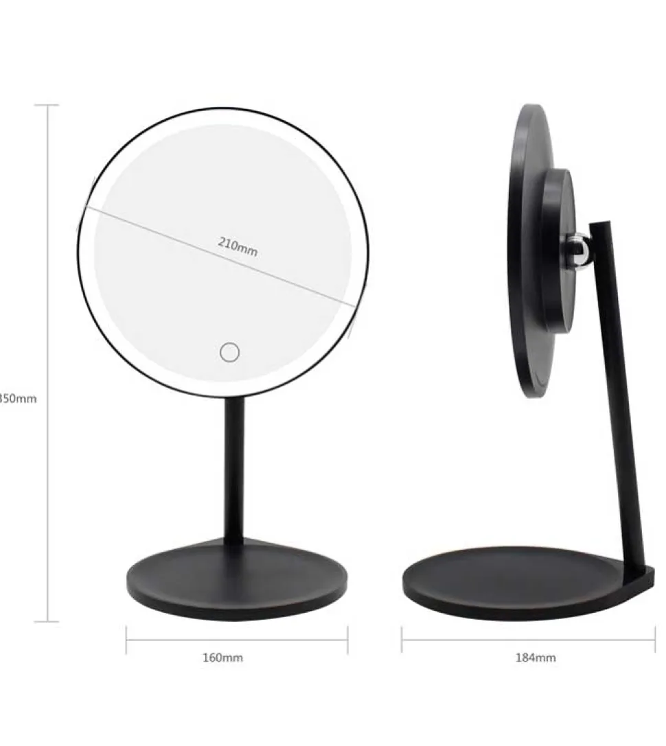 Espejo de tocador negro recargable con Iluminación LED Regulable