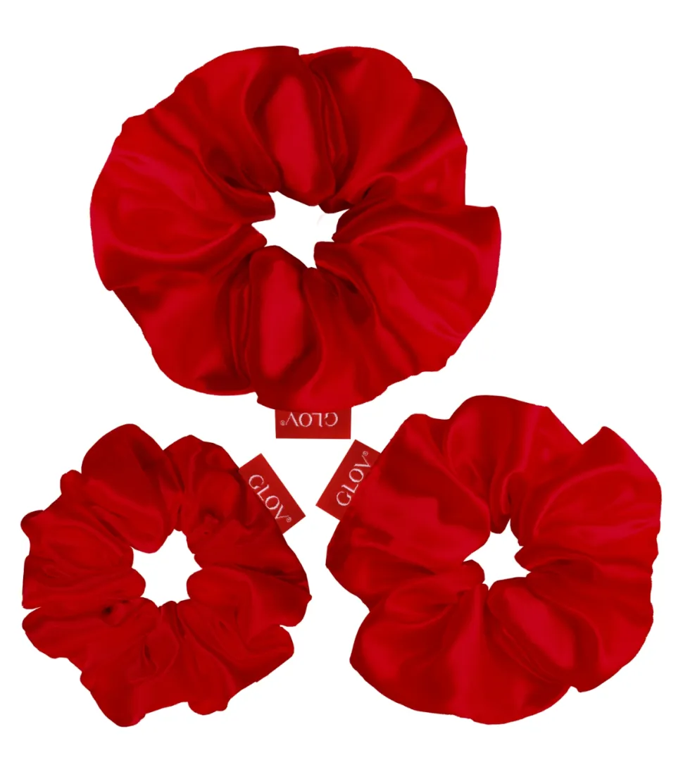GLOV - Pack de 3 coleteros Satin Scrunchies tallas S/M/L - Rojo