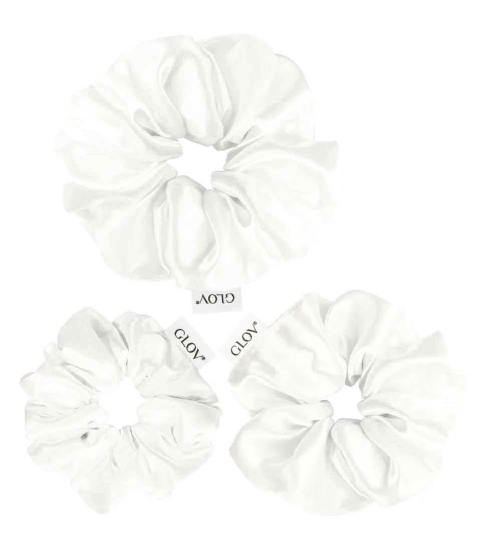 GLOV - Pack de 3 coleteros Satin Scrunchies tallas S/M/L - Blanco