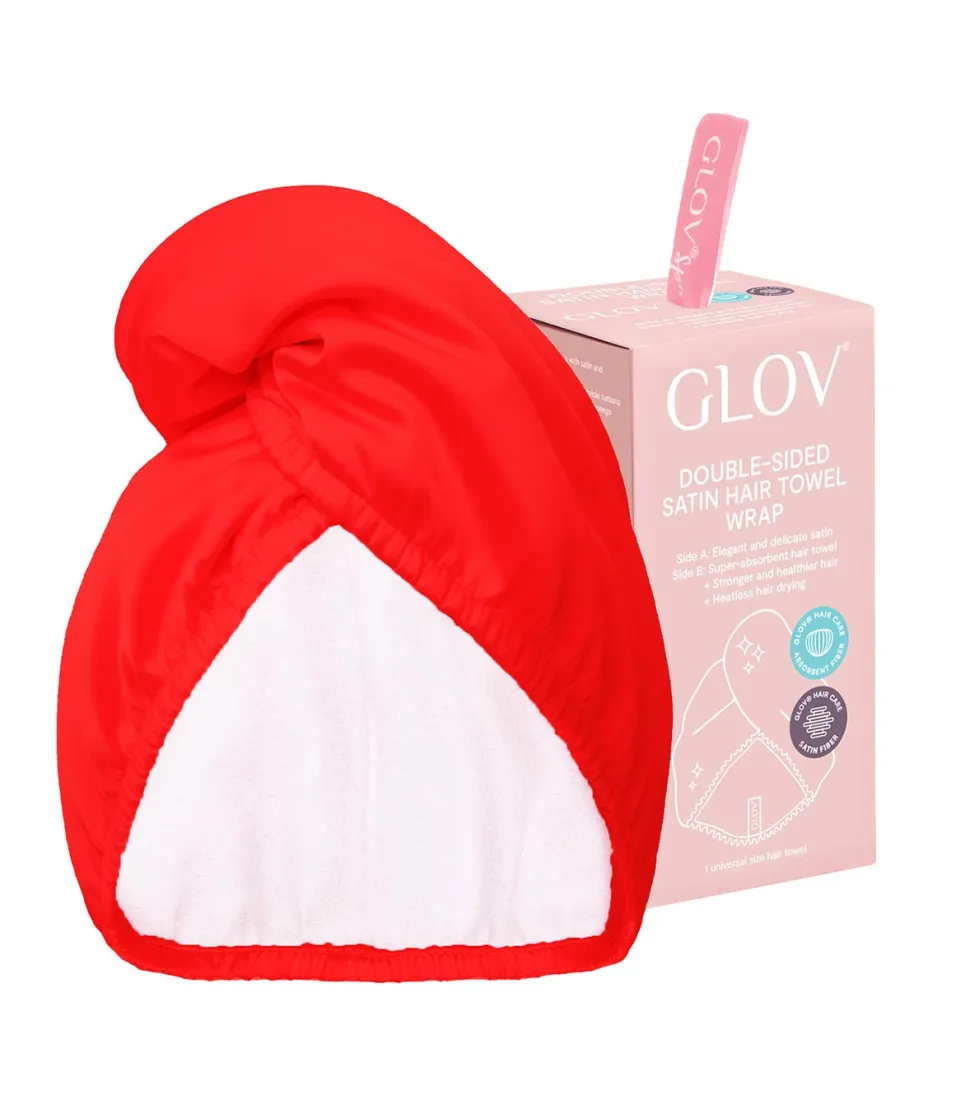 GLOV - Toalla turbante de saten y tela - Rojo