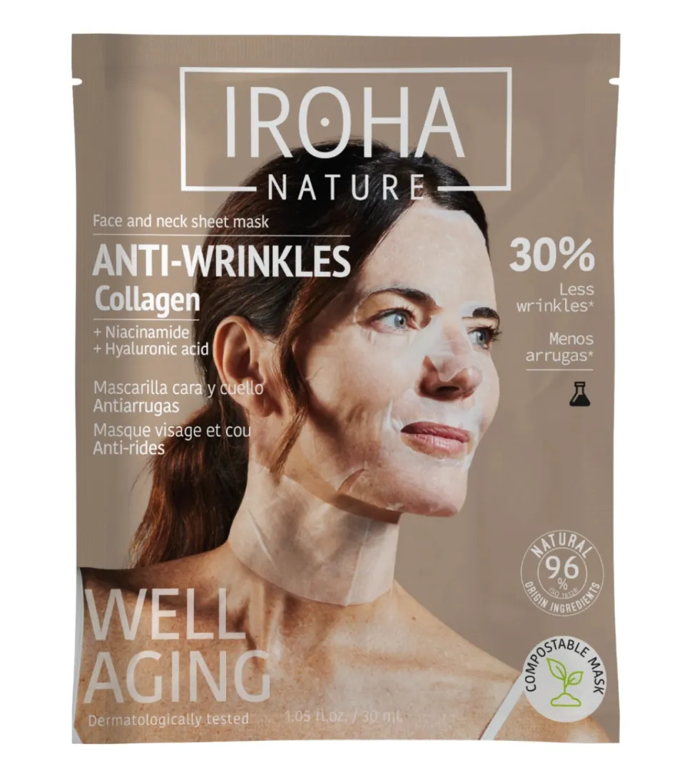 Mascarilla Antiarrugas y Antiedad para Cara y Cuello - Colágeno + Ácido Hialurónico