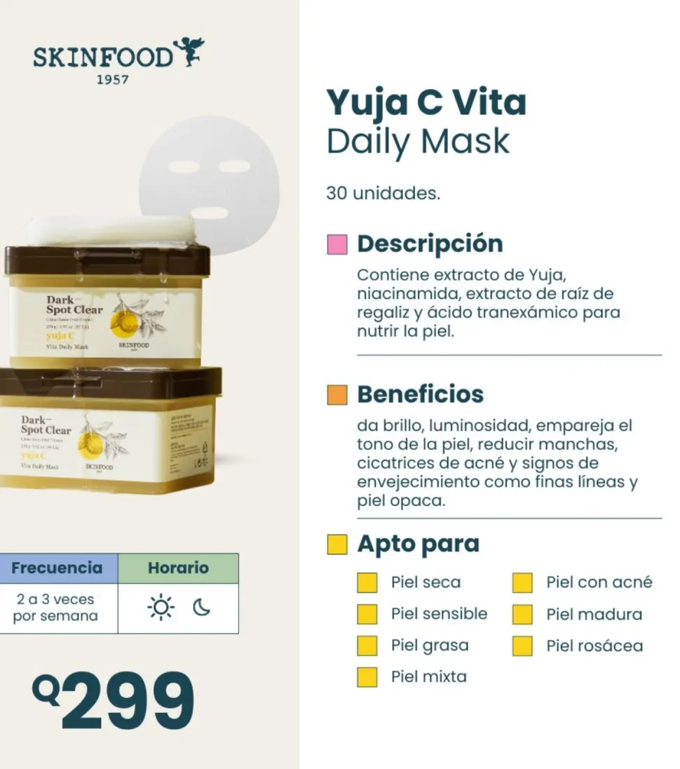 Mascarilla facial diaria Yuja C Vita - 30 uds