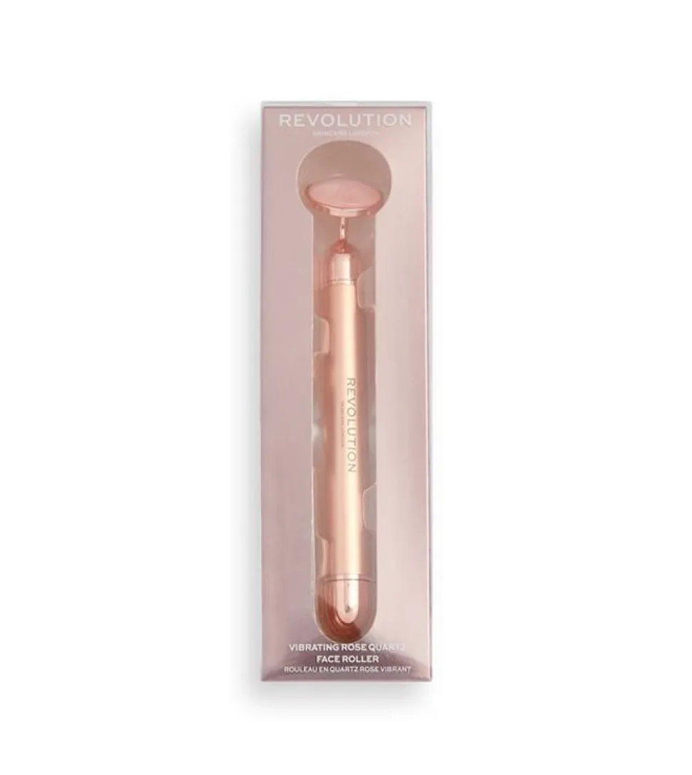 Rodillo facial de cuarzo rosa con vibración