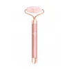 Rodillo facial vibrante de cuarzo rosa