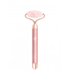 Rodillo facial vibrante de cuarzo rosa