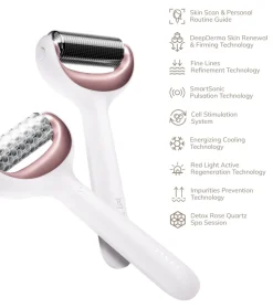 Rodillo facial y corporal con microagujas 9 en 1 - White Rose Gold