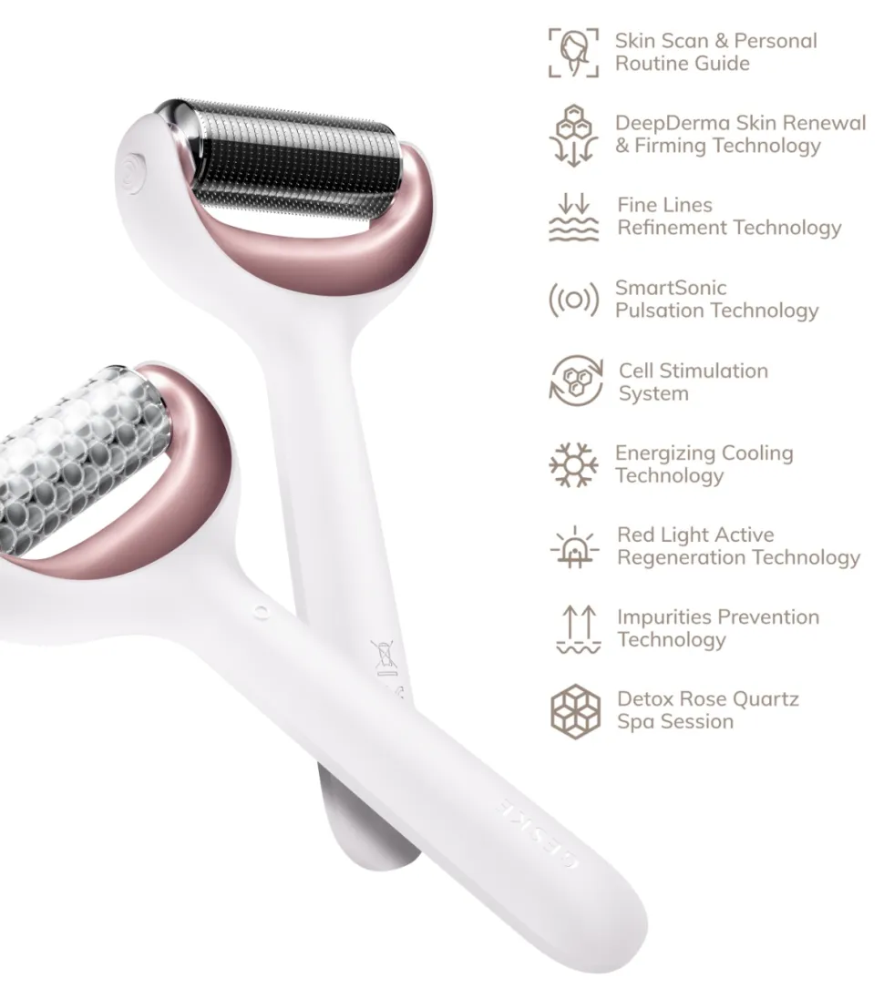 Rodillo facial y corporal con microagujas 9 en 1 - White Rose Gold