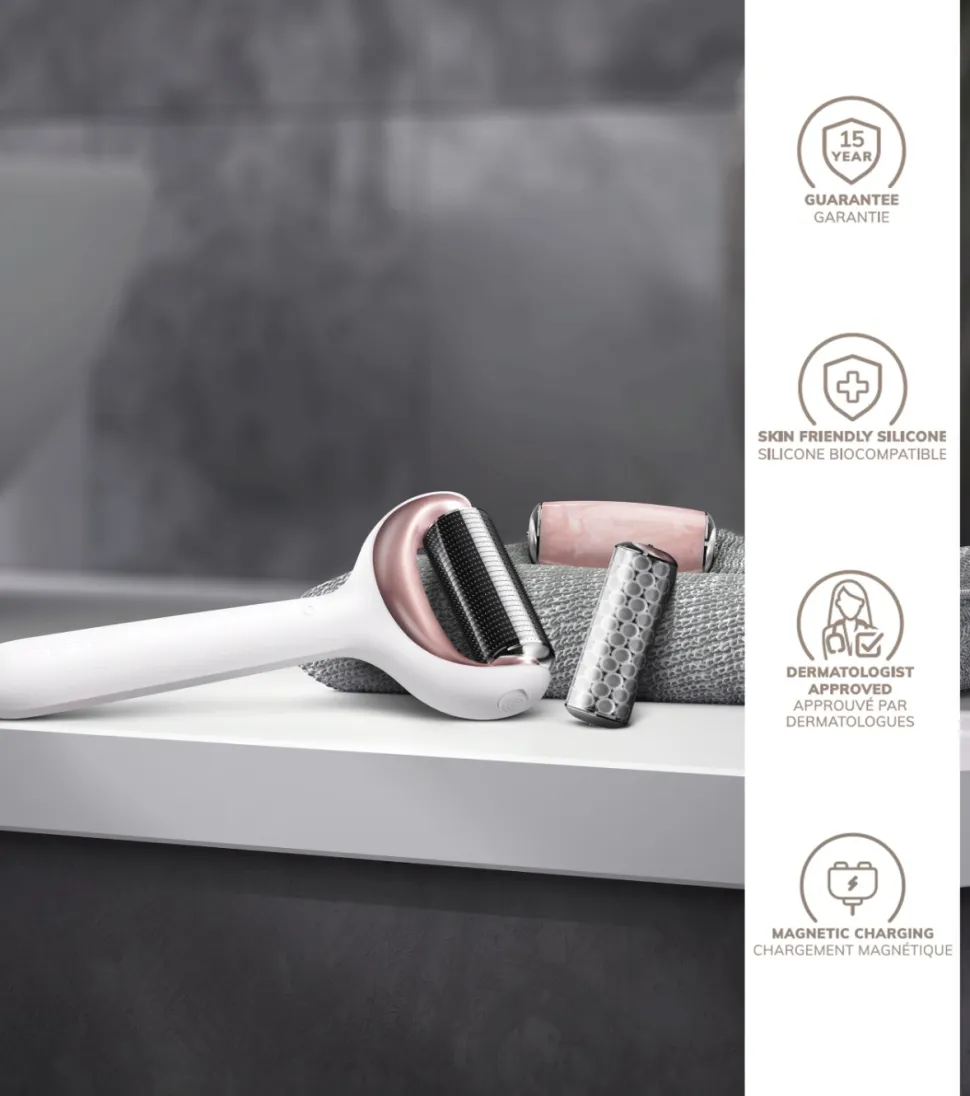 Rodillo facial y corporal con microagujas 9 en 1 - White Rose Gold