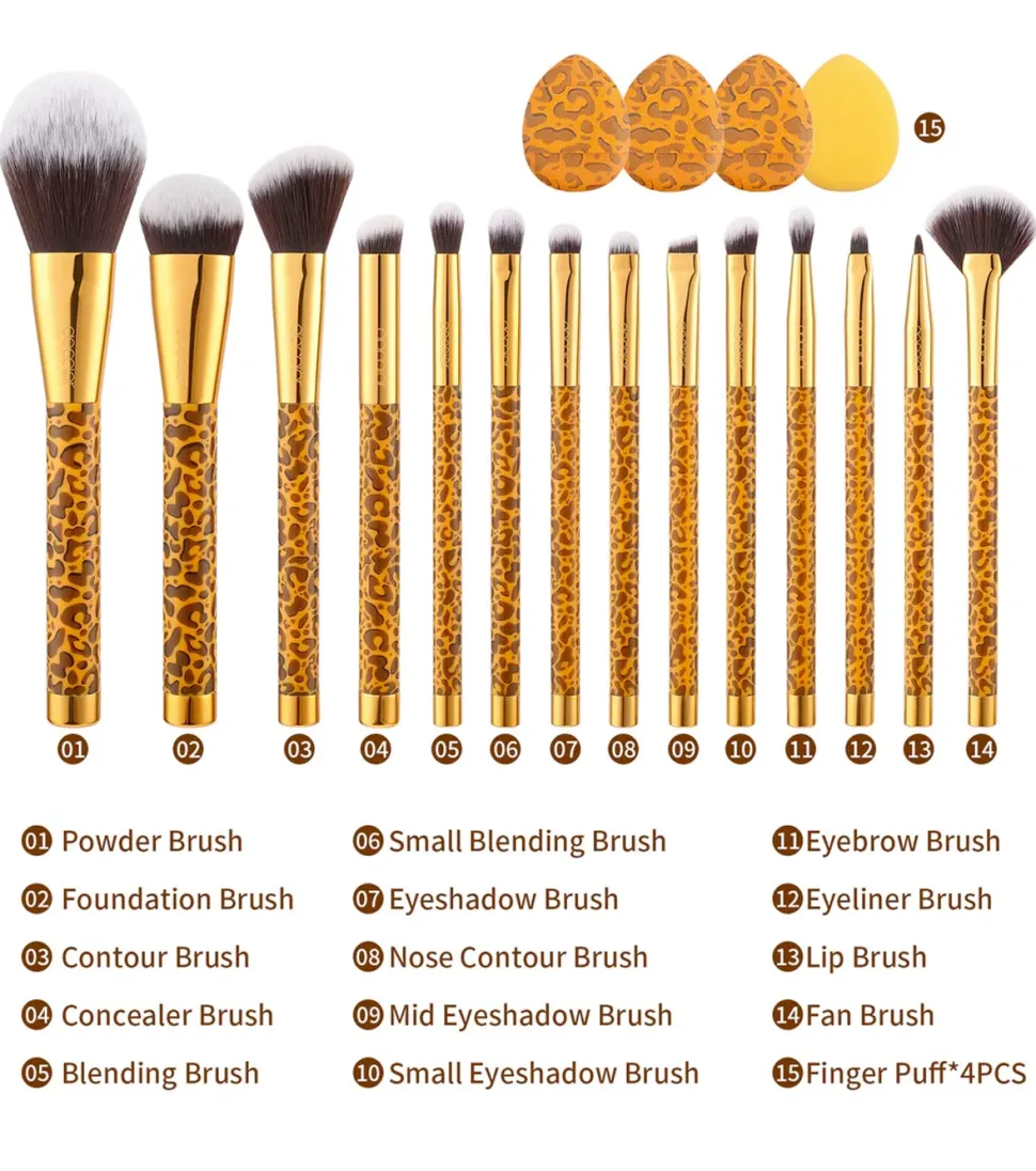 Set de brochas Leopard (15 piezas)