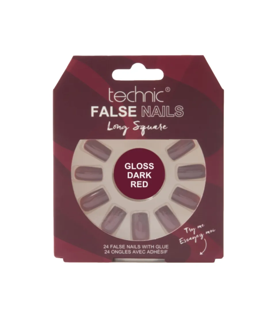Uñas postizas False Nails Long Square - Gloss Dark Red