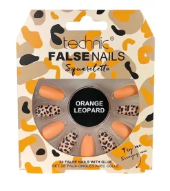 Uñas postizas False Nails Squareletto - Orange Leopard